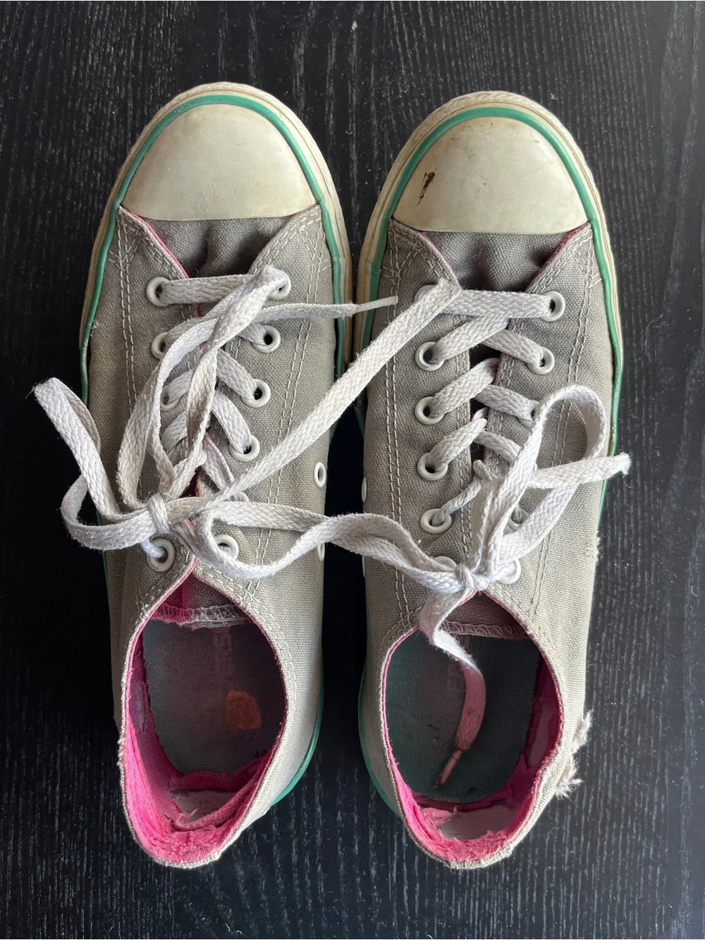 Converse All Star Low Gray Pink Green Canvas Shoes Junior 5 Sneakers